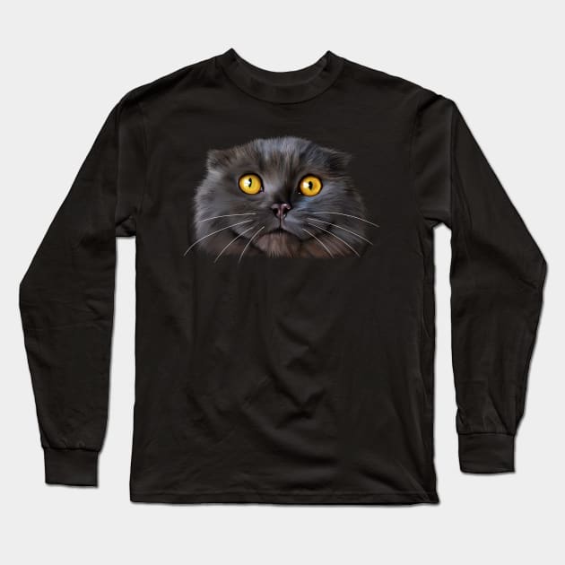 Funny Scottish Fold Face, Cat Lover Long Sleeve T-Shirt by dukito